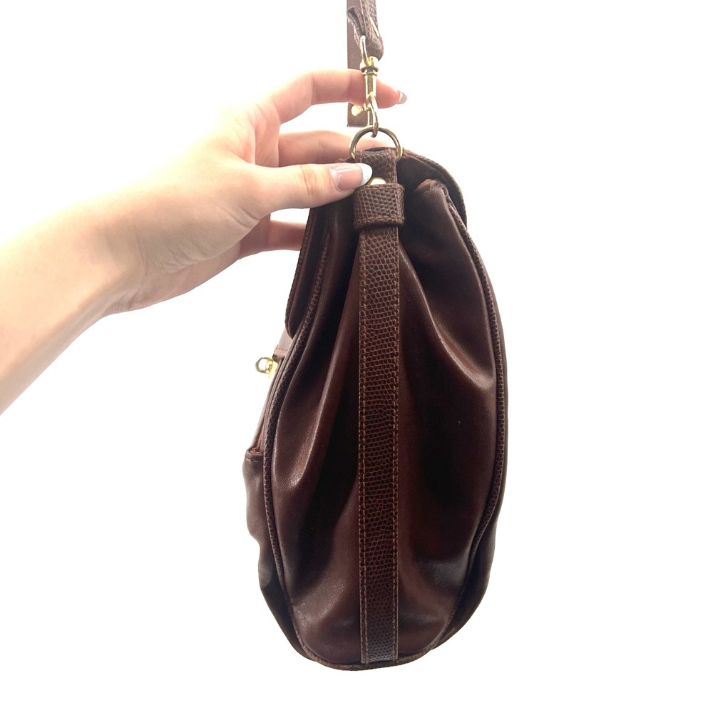 Vintage Capezio Brown Leather Bag Laptop Briefcase Snake Print Gold Tone - Picture 6 of 14